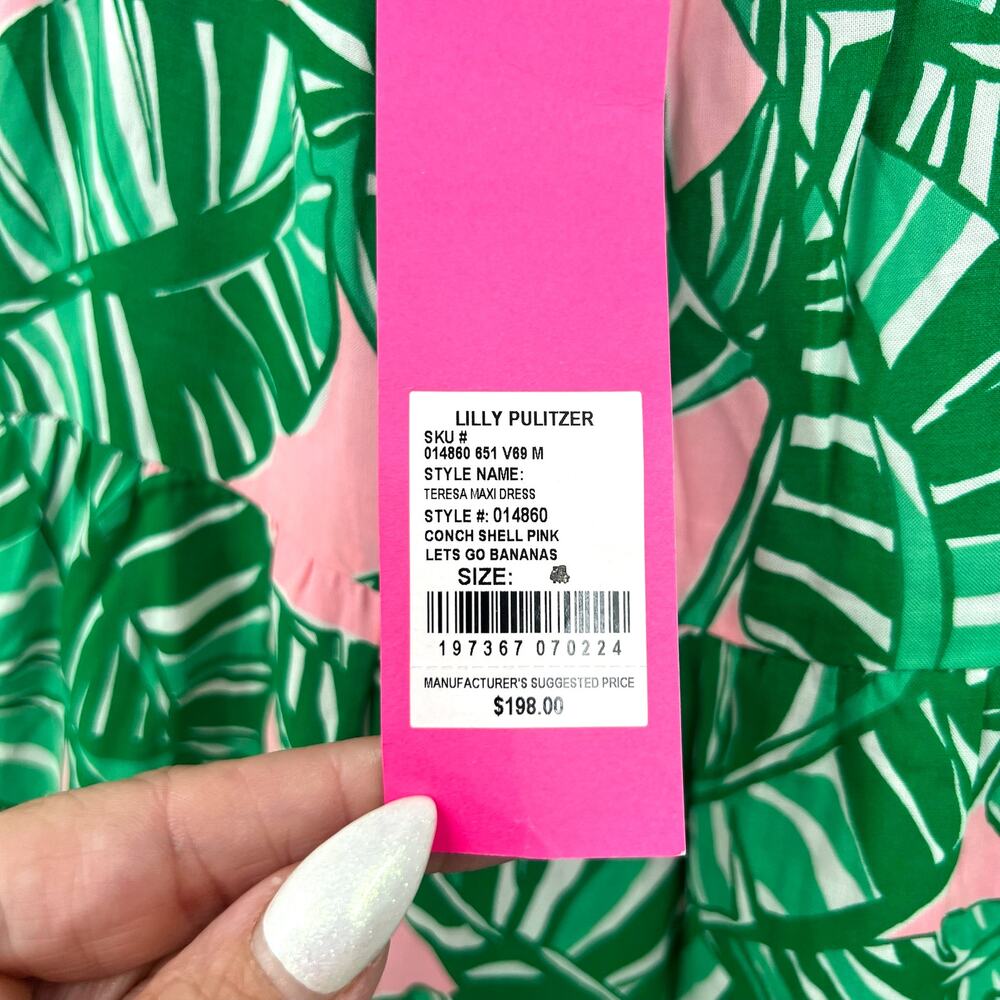 LILLY PULITZER Womens Teresa Maxi Dress XS Green Pink Lets Go Bananas NWT - Picture 11 of 13